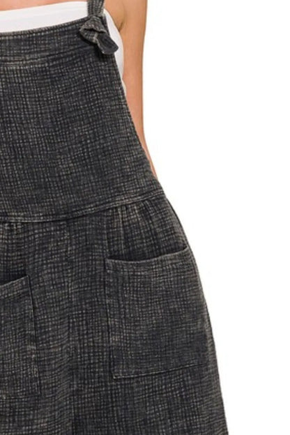 Woven double gauze acid-washed romper by Trendsi featuring a relaxed fit and casual style, shown in a neutral tone.