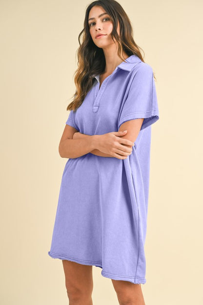 Annie Wear Mineral Washed Johnny Collar Short Sleeve Dress