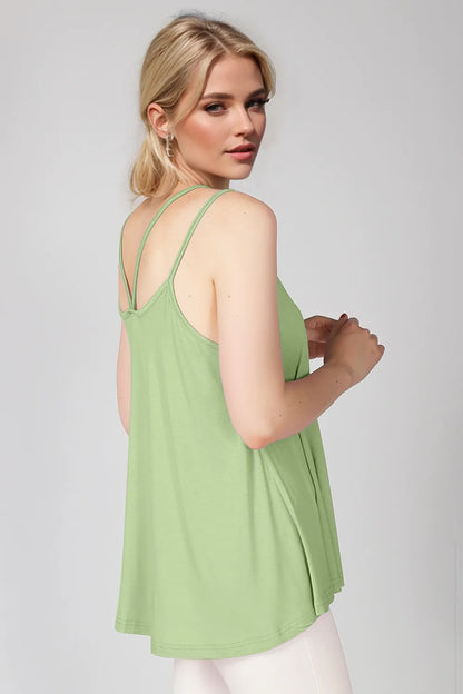 Basic Bae bamboo camisole with scoop neck and double spaghetti straps, featuring a lightweight, soft fabric in natural bamboo material.