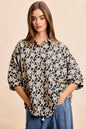 Black and light grey floral jacquard short dolman sleeves shirt from BiBi by Trendsi, shown on a model.