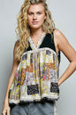 Black POL floral V-neck sheer tank top with lace trim from Trendsi, featuring a delicate, feminine design.