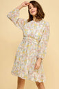 Blue floral chiffon belted dress with back zipper from Trendsi, featuring lime and chili accents and a flowy, feminine design.