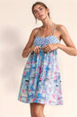 Blue and pink tropical floral geo print tie-back tube top romper by Davi & Dani, perfect for summer wear.