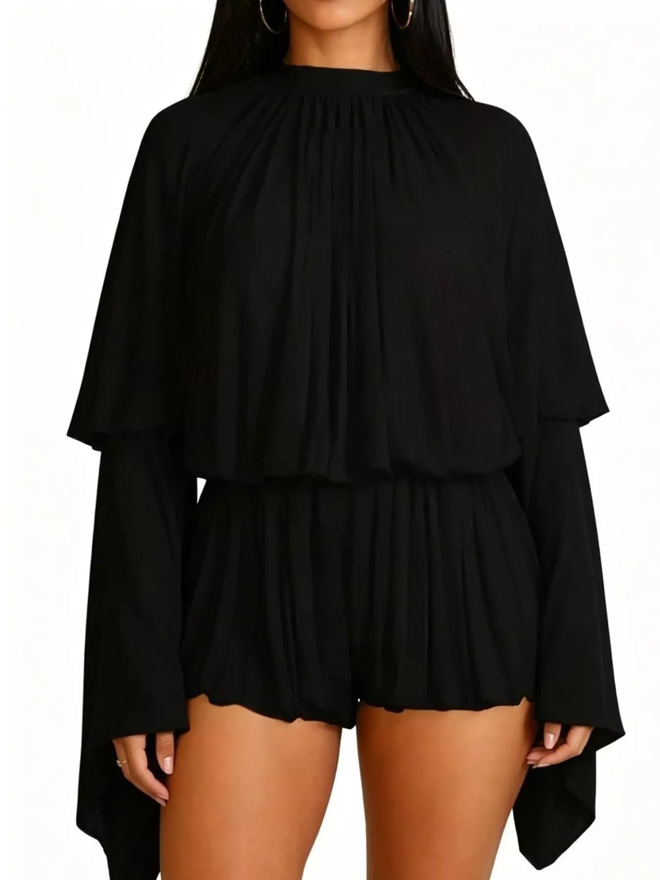 Blue pleated long sleeve top and skirt set, trendy fashion by Trendsi, perfect for stylish, coordinated outfit looks.