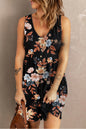 Printed sleeveless casual dress by Trendsi featuring front buttons, ruched waist, side slit, and pockets.
