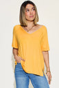 Trendsi Basic Bae full-size bamboo V-neck short sleeve T-shirt with slit detail, lightweight and comfortable for casual wear