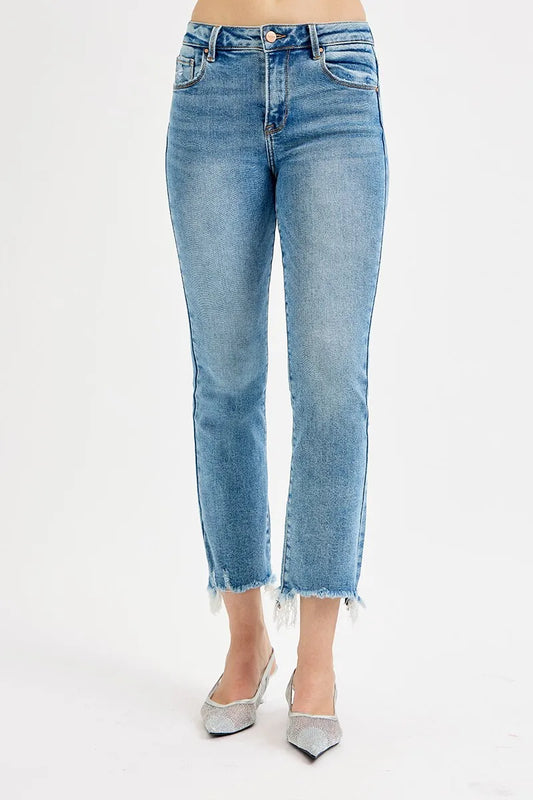 Plus size high rise crop straight slim jeans by Trendsi, featuring a full size fit and classic denim wash.