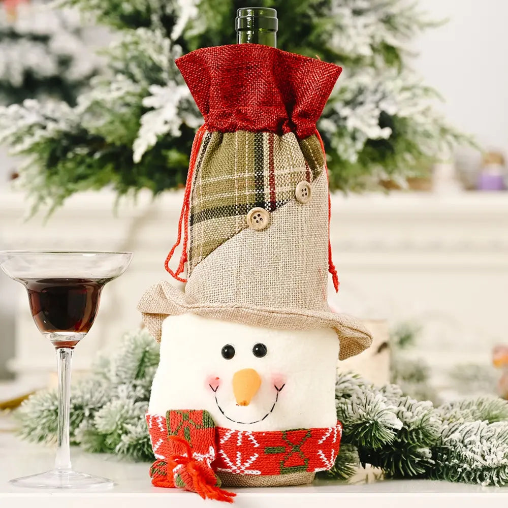 Festive Christmas wine bottle cover with holiday-themed design, perfect for holiday gifting or decorating wine bottles during Christmas.