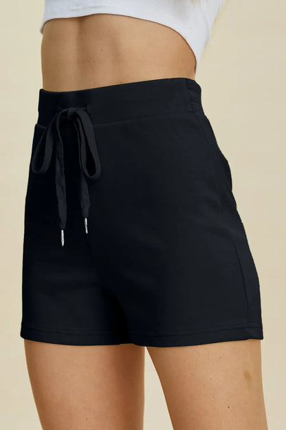 High waist scuba drawstring shorts from Basic Bae by Trendsi, featuring a full size fit in soft, stretchy fabric.