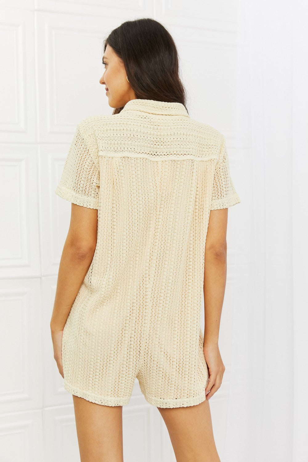 HEYSON Ready For The Day crochet romper by Trendsi, featuring a stylish, casual design with intricate crochet details and a relaxed fit.