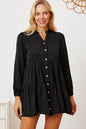 Long sleeve ruffled button-up tiered shirt by Trendsi, featuring a feminine, layered design and classic collar detail.