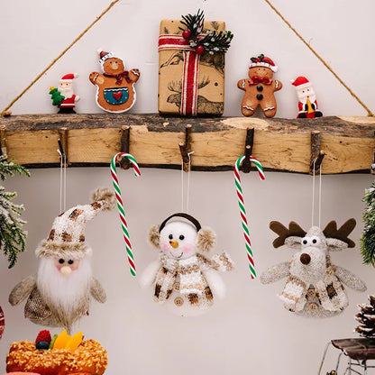 Hanging Santa, Snowman, and Reindeer ornaments by Trendsi, festive holiday decorations with colorful designs and cheerful expressions.