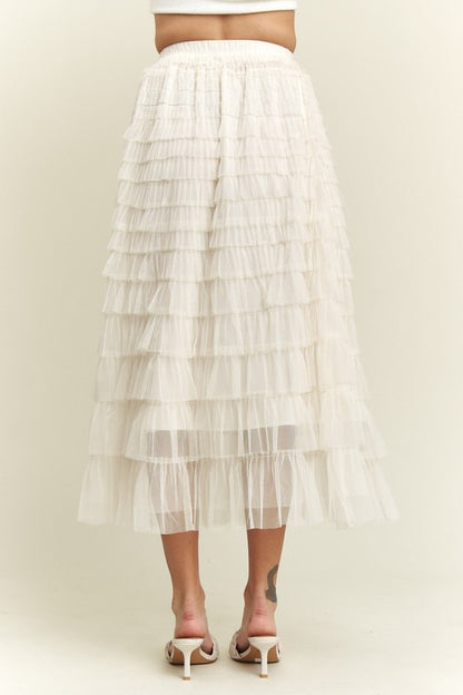 ADORA Elastic Waist Layered Mesh Midi Skirt