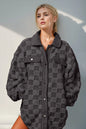 Double Take button-up fuzzy checkered shacket by Trendsi, featuring a cozy, soft fabric with a stylish checkered pattern.
