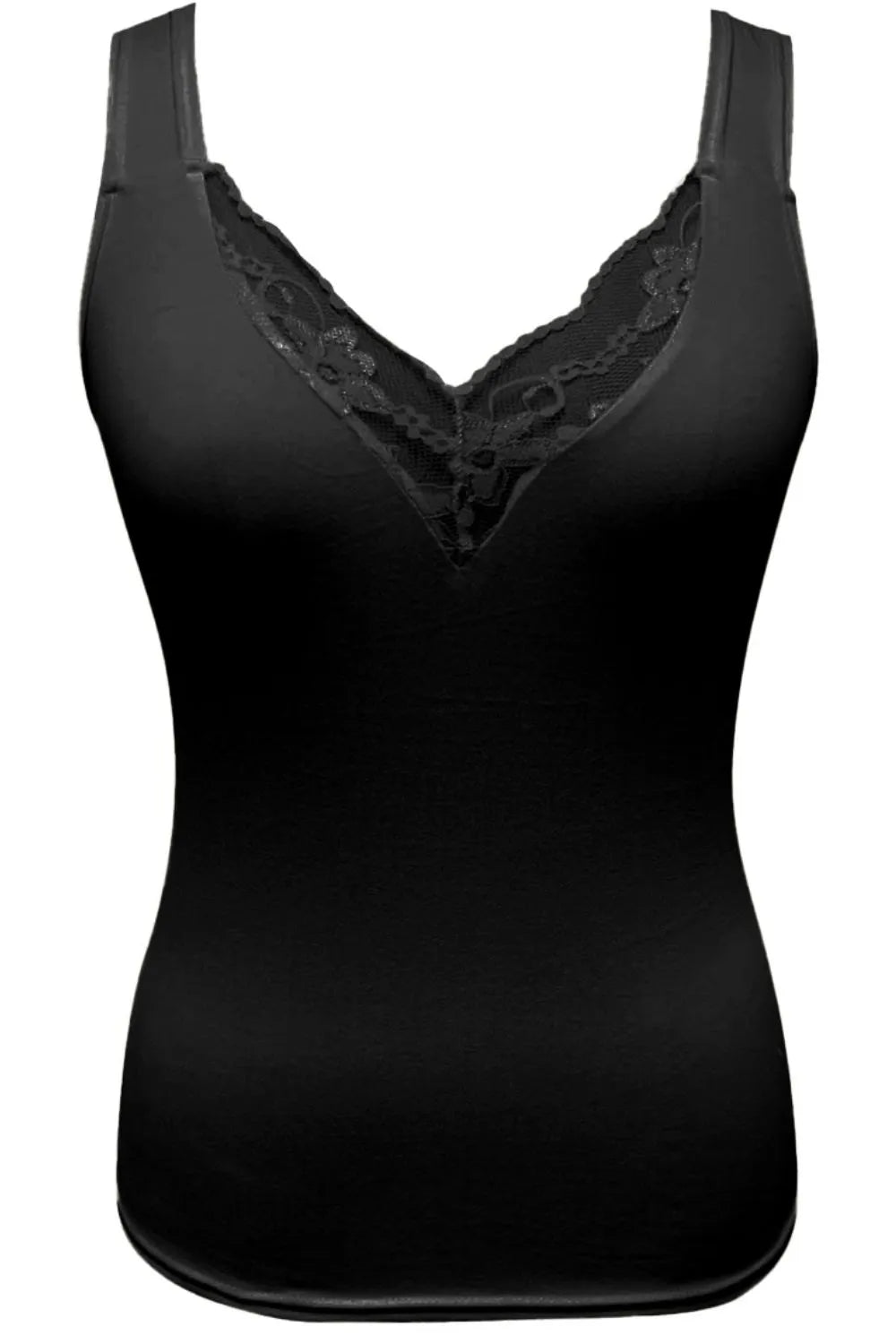 Plus size lace detail v-neck tank top from Trendsi, featuring a full-size fit and delicate lace accents.