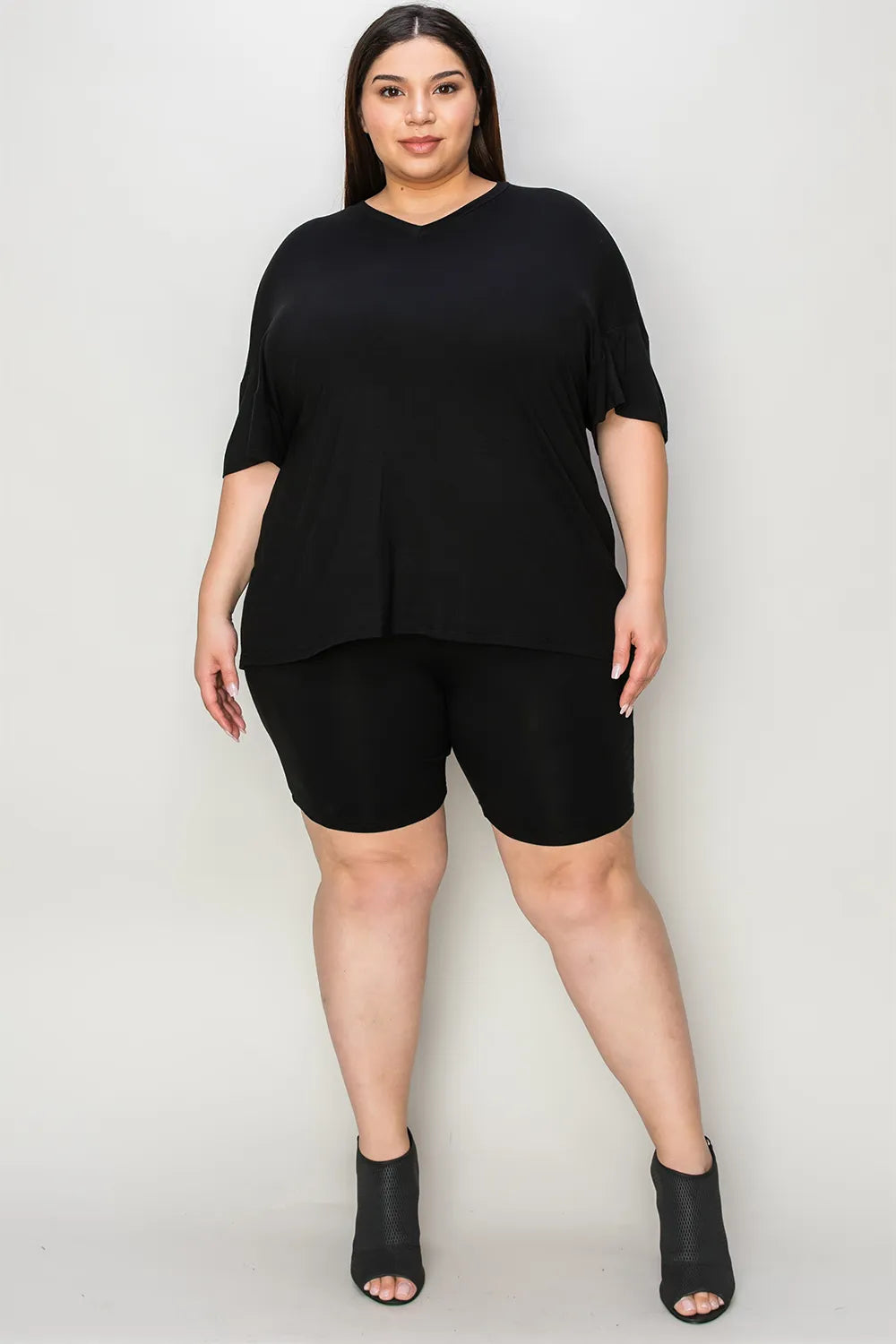 Trendsi Basic Bae bamboo full-size V-neck drop shoulder T-shirt and matching shorts set, natural fabric, casual comfortable style