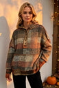 Plus size plaid fleece hoodie with dropped shoulders, featuring a double take full size fit, by Trendsi.