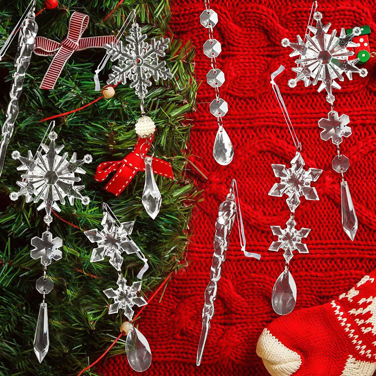 10-piece acrylic icicle ornaments set by Trendsi, clear hanging decorations with a shimmering icicle design for holiday decor.