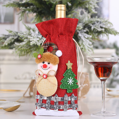 Assorted 2-piece Christmas doll wine bottle covers featuring festive holiday characters and cheerful designs.