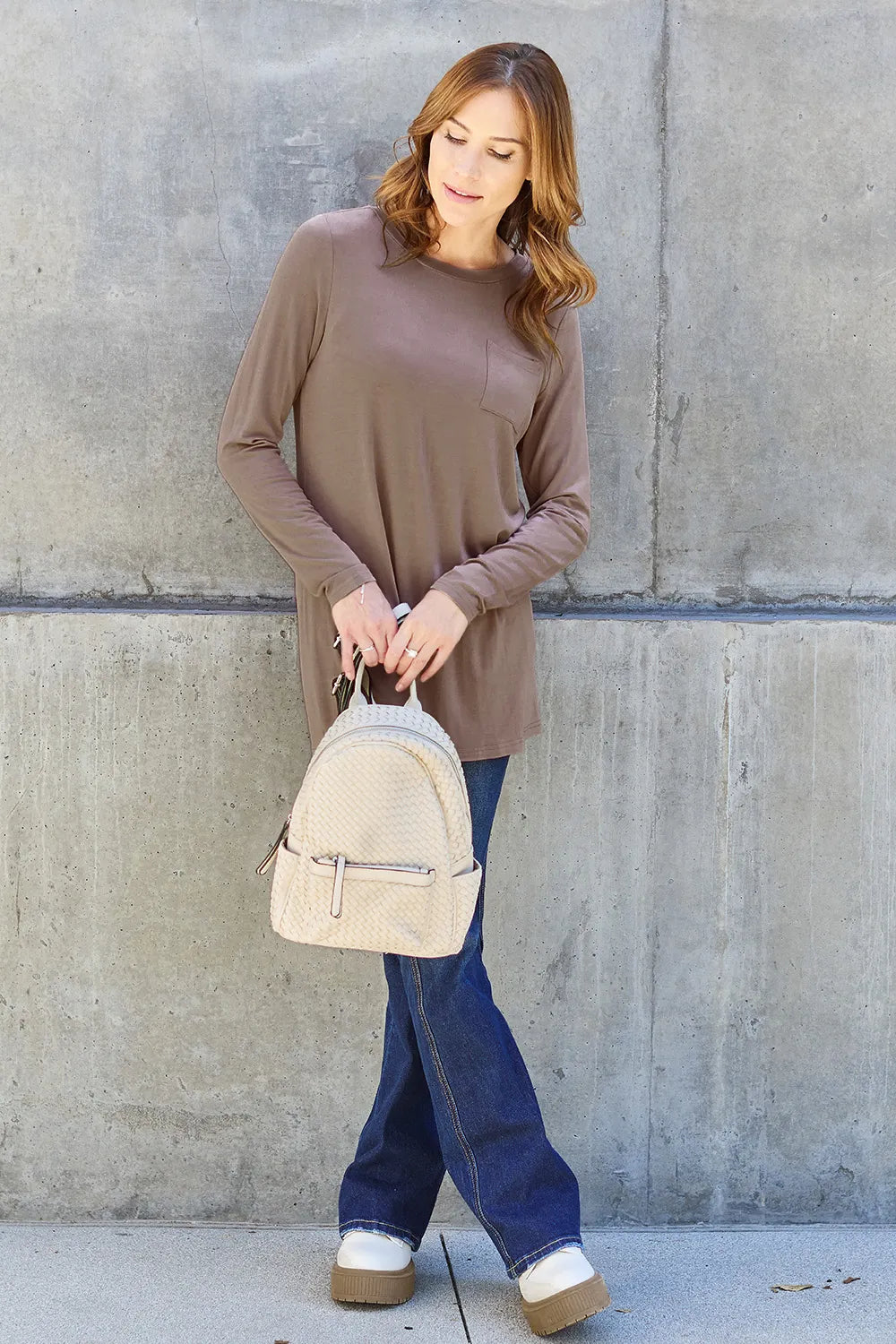 Basic Bae full size round neck long sleeve top by Trendsi, black cotton shirt with a classic fit and comfortable long sleeves.