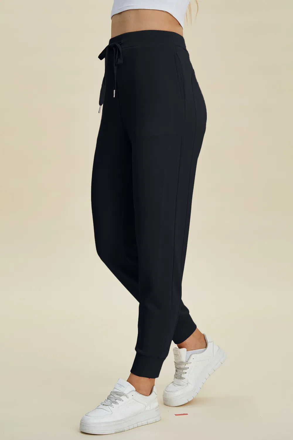 Basic Bae full-size air scuba joggers with high waist and drawstring, featuring a sleek, comfortable fit in trendy fashion style.