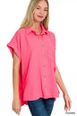 Zenana woven airflow button-down shirt in a light fabric, featuring a relaxed fit and classic collar for casual style.