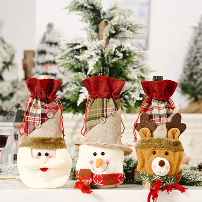 Festive Christmas wine bottle cover with holiday-themed design, perfect for decorating wine bottles during Christmas celebrations.