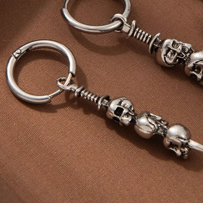 Halloween skull chain drop earrings featuring spooky skull charms and dangling chain design, perfect for Halloween costumes.