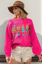 Trendsi Double Take full size sequin Nutcracker long sleeve sweater, featuring festive sequin details and cozy knit fabric.