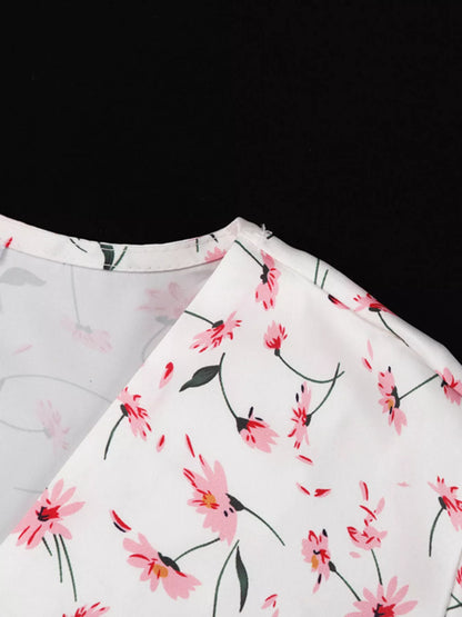 Dusty pink floral print midi dress with V-neck and flutter sleeves, stylish Trendsi women's summer dress.