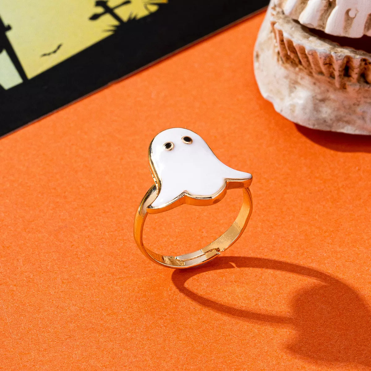 Halloween Ghost 18K gold-plated ring by Trendsi, featuring a spooky ghost design, shiny finish, and elegant style.