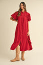 Annie Wear Mineral Washed Button Down Puff Sleeve Shirt Dress