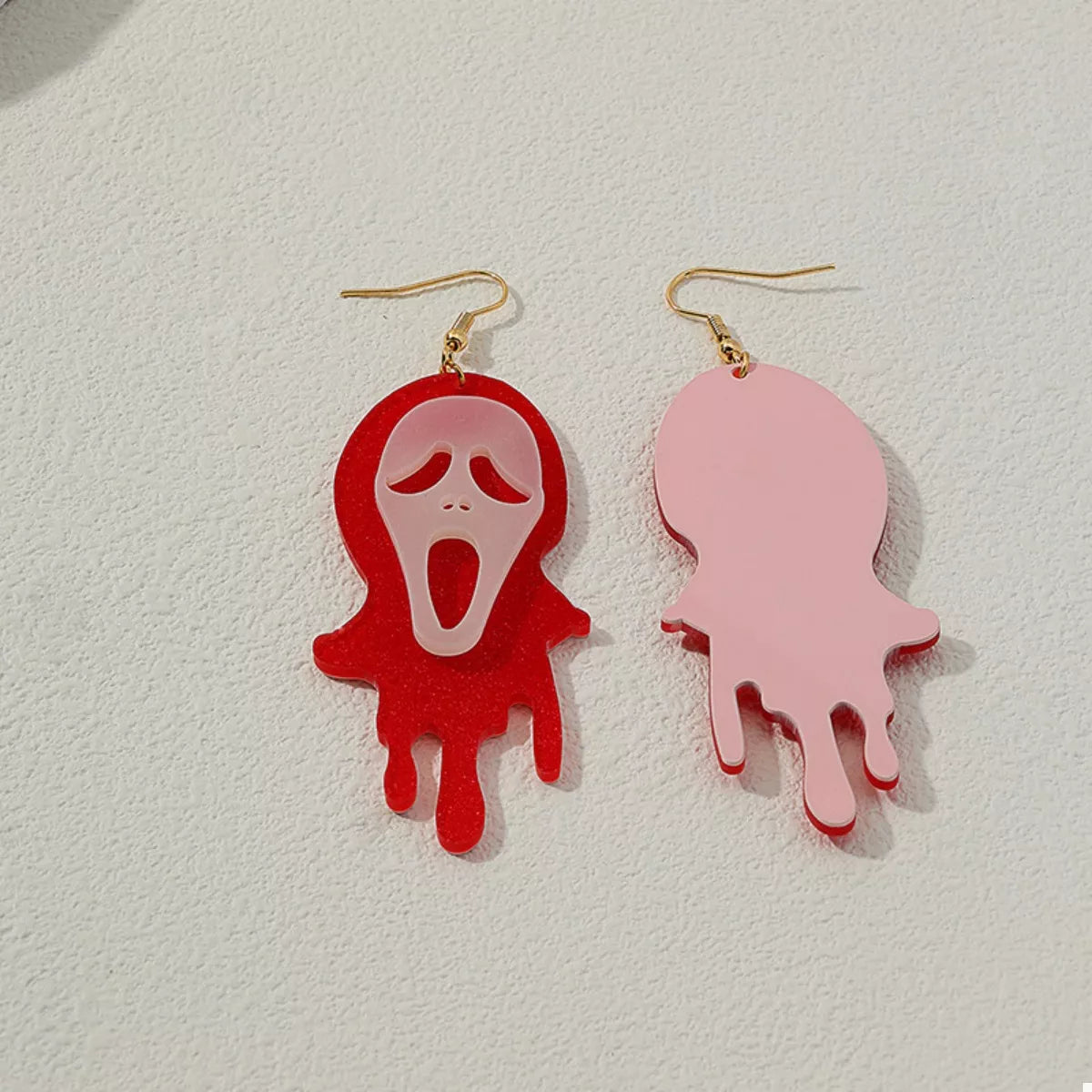 Halloween Ghost Scream Dangle Earrings with spooky ghost design, black and white colors, perfect for Halloween costumes and accessories.