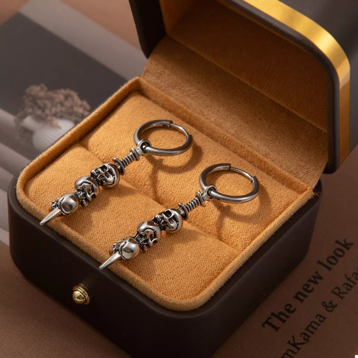 Halloween Skull Chain Drop Earrings featuring spooky skull charms and dangling chains, stylish jewelry by Trendsi.