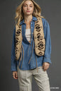 Ecru mix patterned Sherpa tie-front vest by Umgee featuring a cozy, textured fabric and stylish front tie detail.