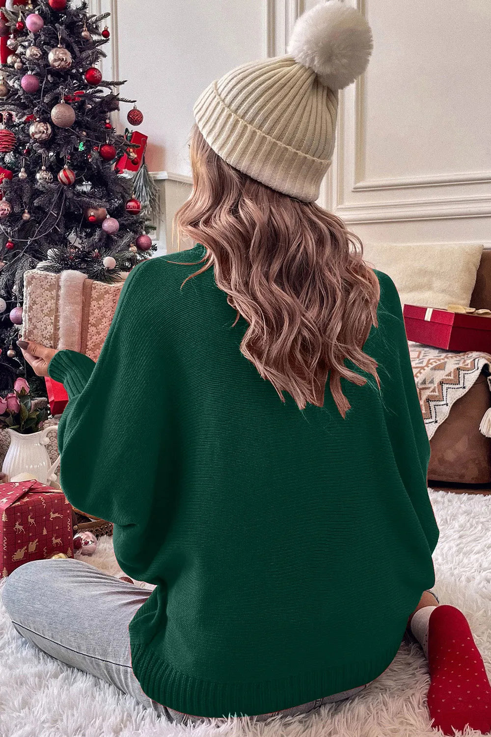 Trendsi Double Take full size Christmas turtleneck sweater with long sleeves, festive "Merry Christmas" design, cozy winter apparel
