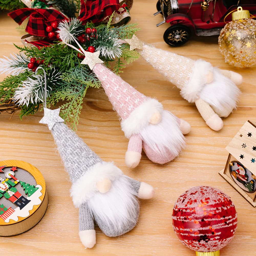 Assorted 2-piece faceless gnome hanging widgets with whimsical designs, perfect for holiday or seasonal decor.