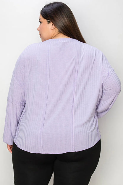 Basic Bae full size ribbed round neck long sleeve T-shirt by Trendsi, shown in a natural fit with ribbed fabric and long sleeves.
