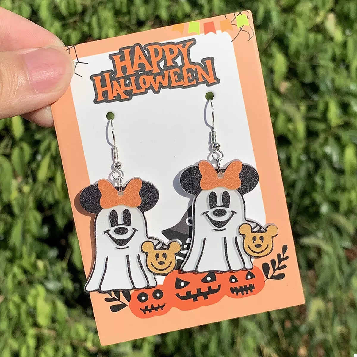 Halloween Mickey Ghost dangle earrings featuring Mickey Mouse and ghost designs, perfect for spooky seasonal style.