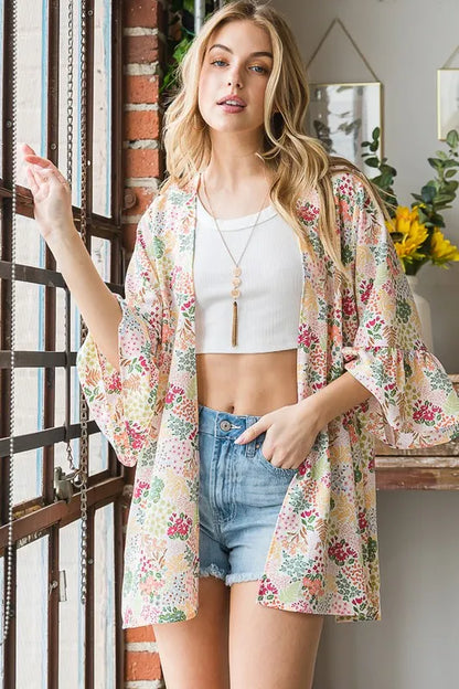 Heimish full size floral open cardigan by Trendsi featuring multicolor flower print and plus size fit, lightweight and stylish.