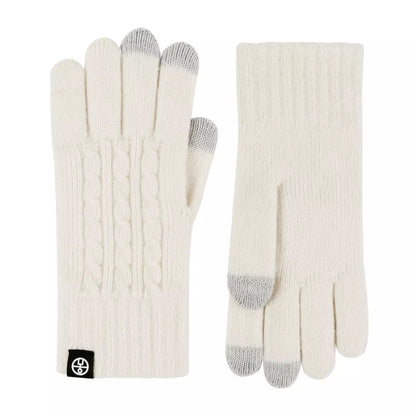 Gray cable knit touchscreen gloves from Trendsi with ribbed cuffs, designed for warmth and device use in cold weather.