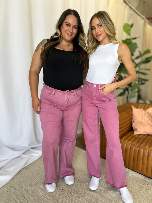 High-rise RFM Full Size Wide Leg Jeans by Trendsi, garment-dyed denim with a relaxed, wide-leg fit and high-rise waist.