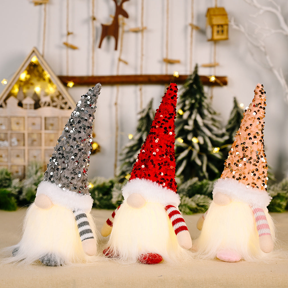 Sequin light-up faceless gnome by Trendsi with shiny sequins and illuminated features, perfect for festive home decor.