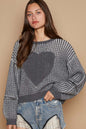 POL Round Neck Heart Patch Zipper Point Sleeve Sweater