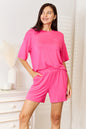 Basic Bae soft rayon half sleeve top and shorts set by Trendsi, featuring a comfortable, casual look with a relaxed fit.