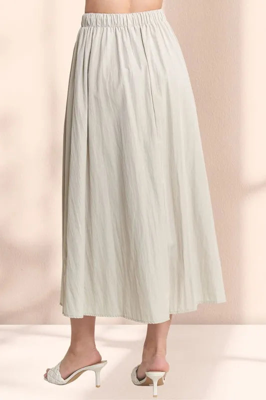 Khaki ADORA drawstring waist crinkle maxi skirt by Trendsi, flowing fabric and casual style perfect for summer wear