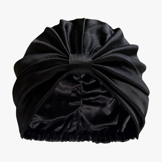 LINA LENNOX Organic Silk Hair Bonnet in Onyx Black, regular size 53-66 cm, soft and smooth for gentle hair protection