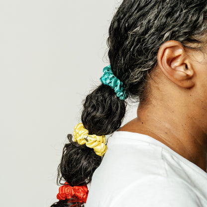Organic silk small scrunchie in jade green by LINA LENNOX, soft and elegant hair accessory with a smooth, shiny finish.