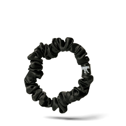 Organic silk small scrunchie by LINA LENNOX in onyx black, soft and elegant hair accessory made from natural silk.