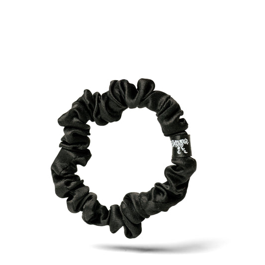 Organic silk small scrunchie by LINA LENNOX in onyx black, soft and elegant hair accessory made from natural silk.